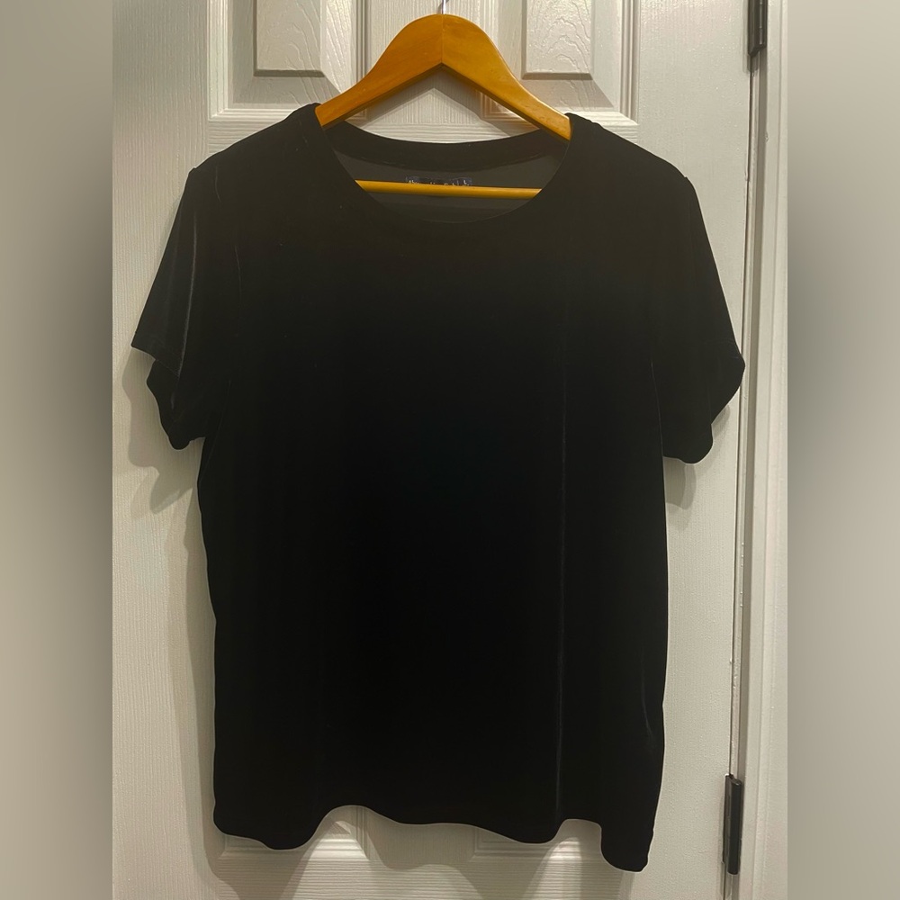 Abercrombie & Fitch Womens Black Velvet T Shirt Short Sleeve Large Gothic